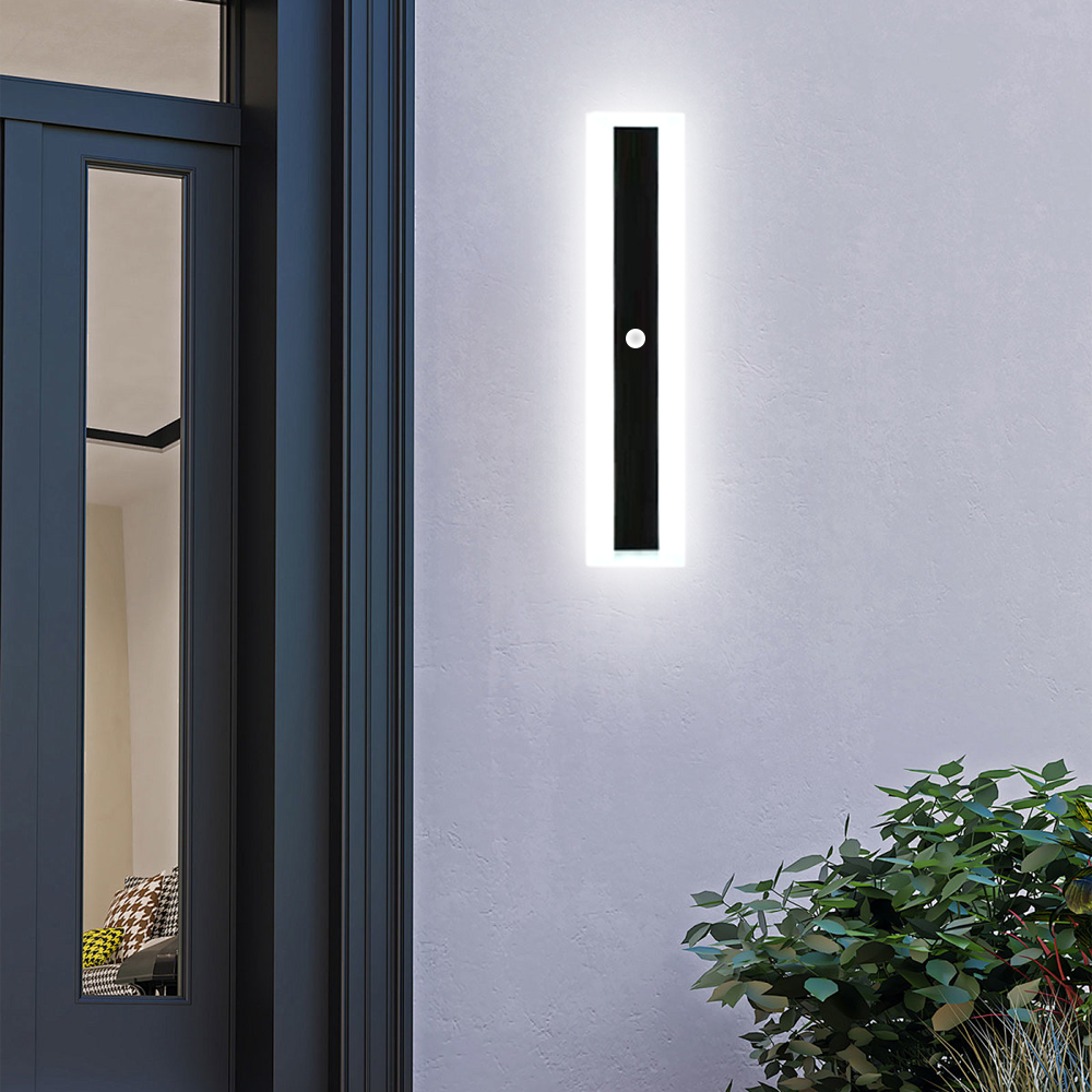 30cm Modern Black Outdoor Wall Light with White  Sensor Light
