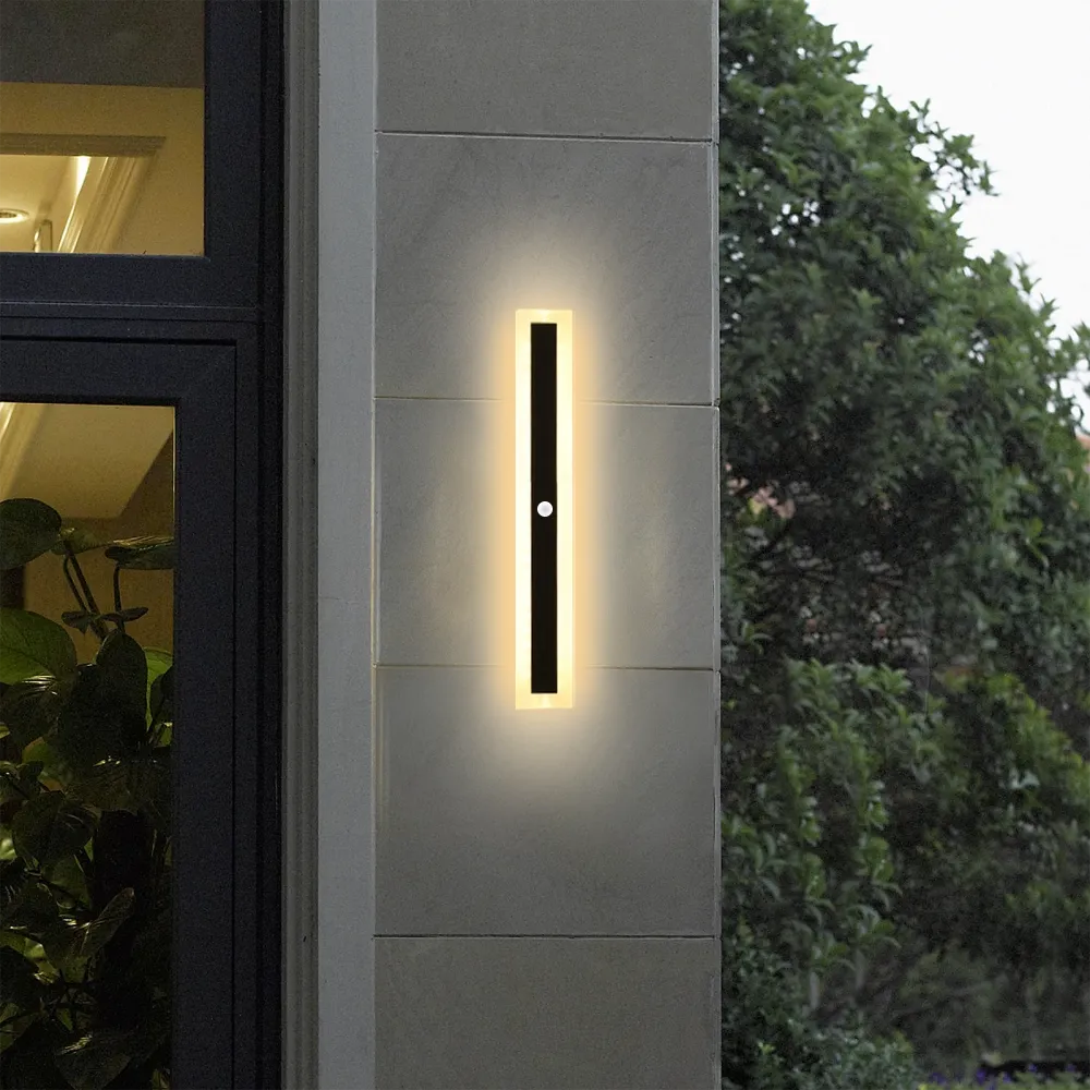 LED Wall Light with Sensor – Waterproof Black Long Strip Fixture
