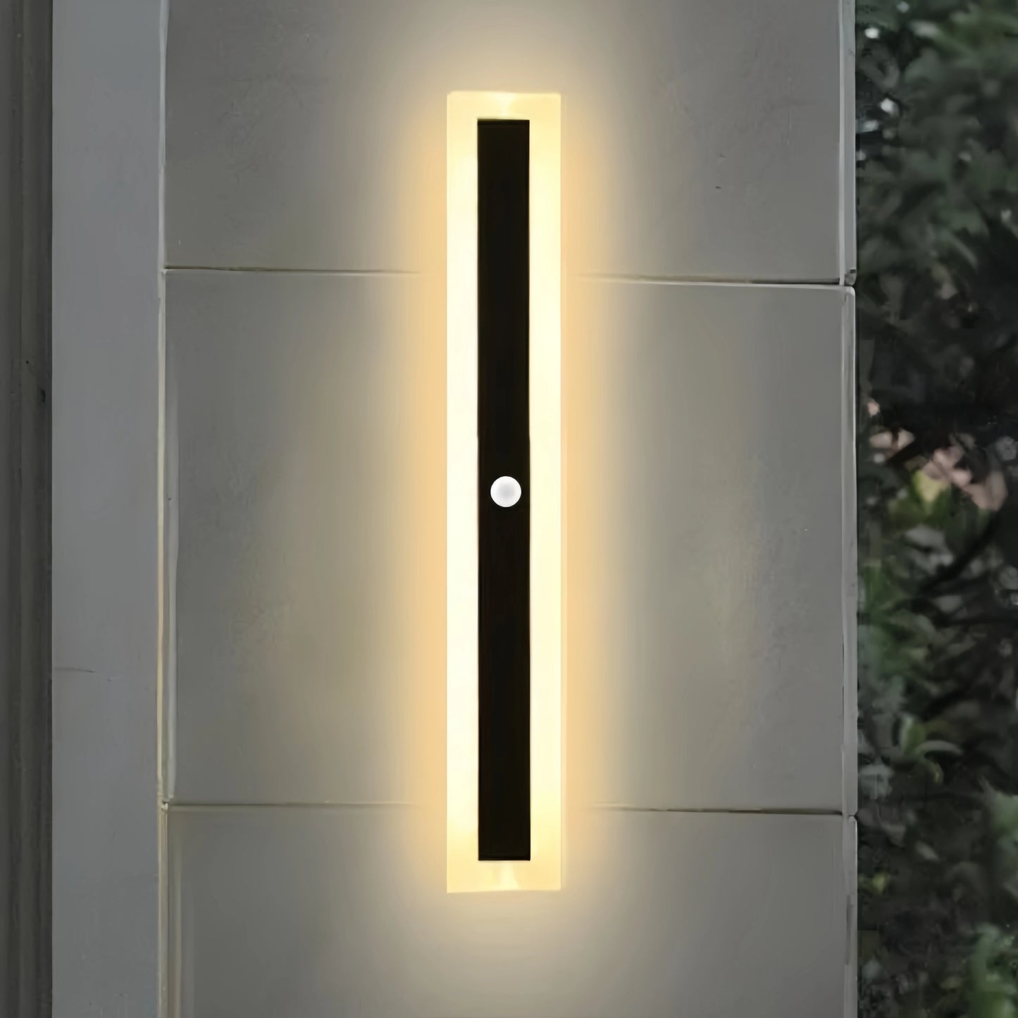 Arcato Modern Outdoor LED Wall Light with Sensor – Waterproof Black Long Strip Fixture