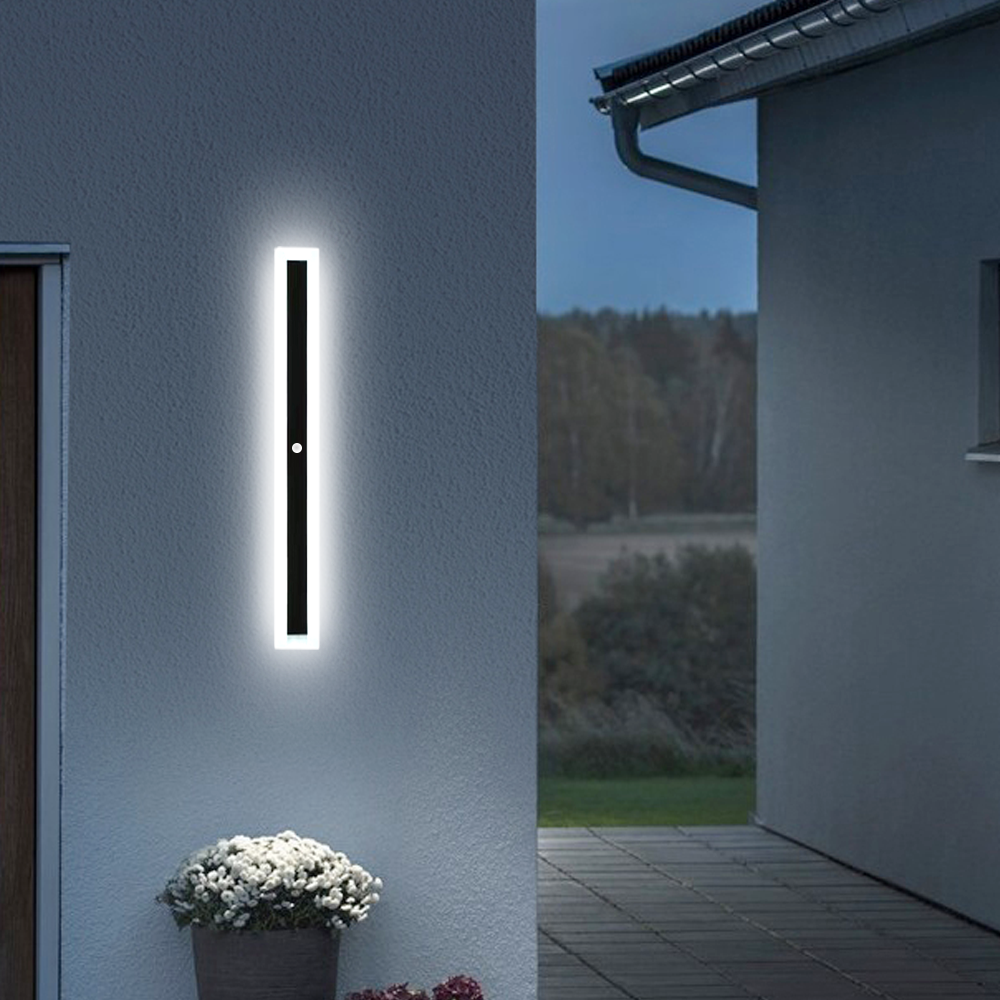 60cm Modern Black Outdoor Wall Light with White Sensor Light