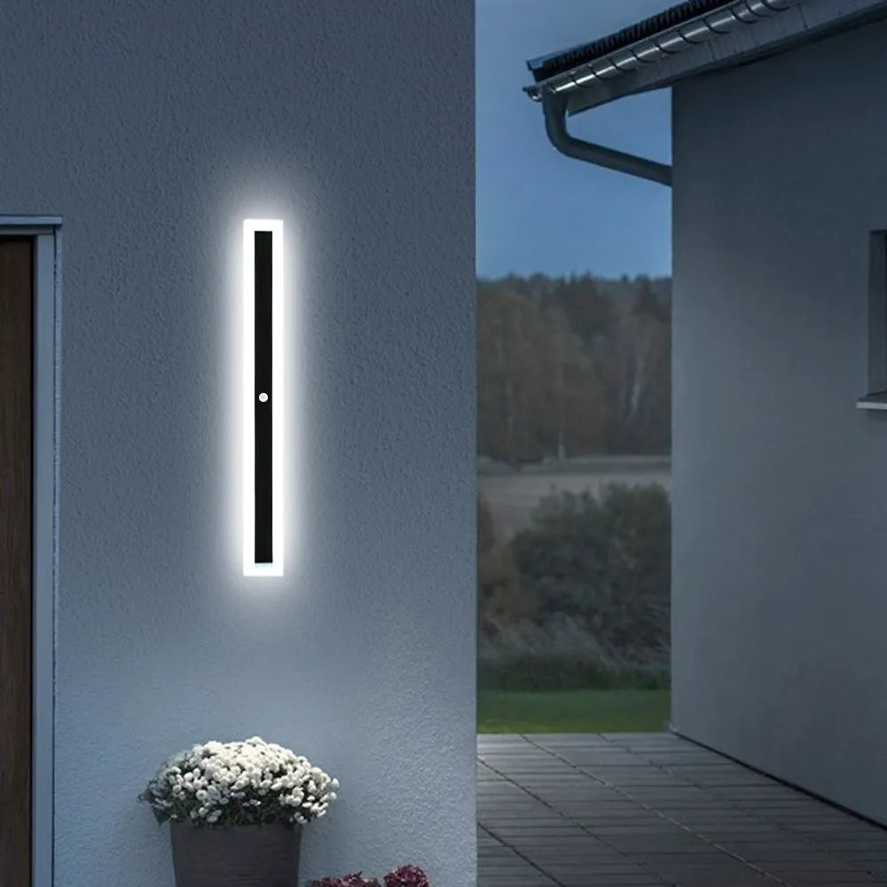 LED Wall Light with Sensor – Waterproof Black Long Strip Fixture