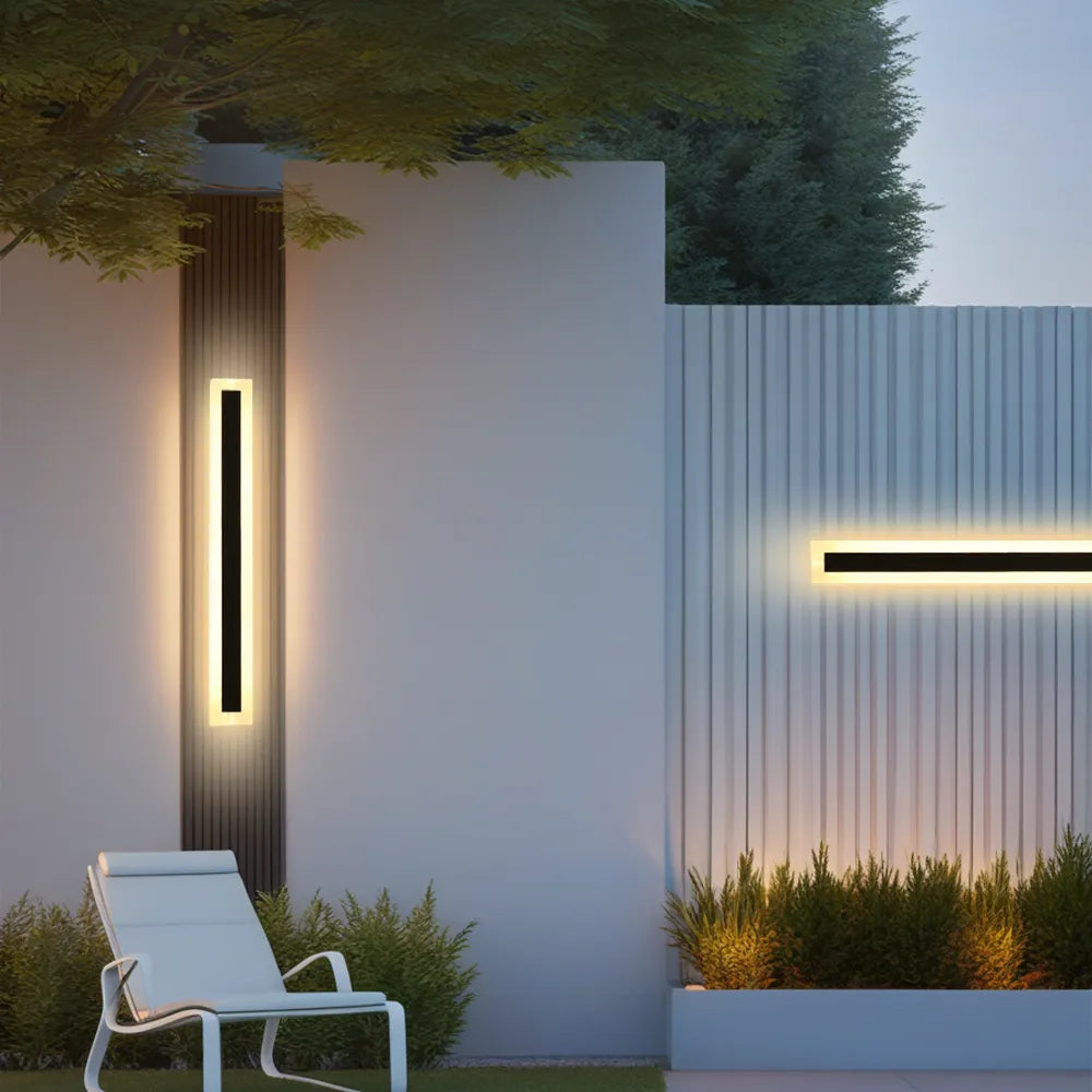 LED Wall Light with Sensor – Waterproof Black Long Strip Fixture