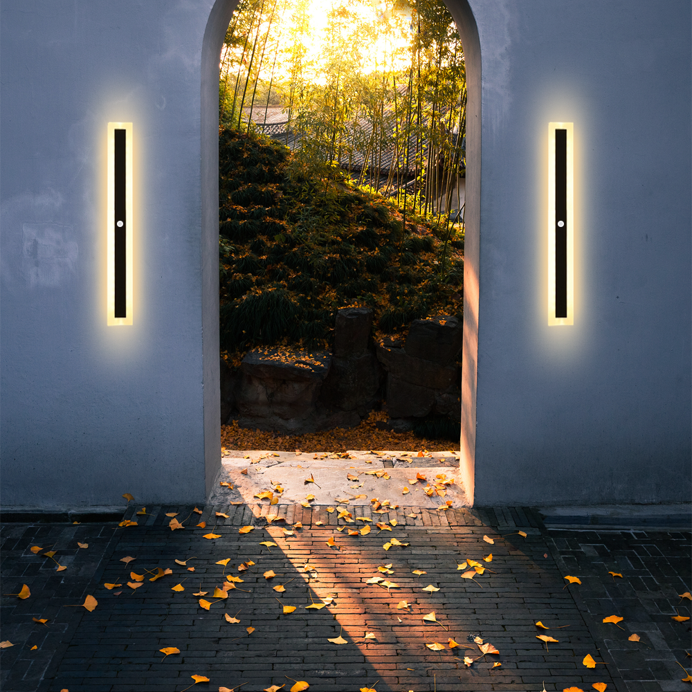 80cm Modern Black Outdoor Wall Light with Warm Sensor Light