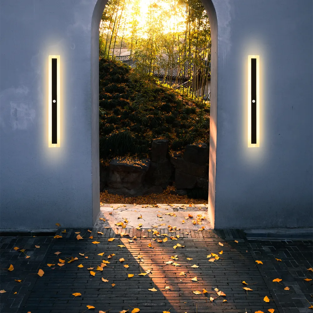 LED Wall Light with Sensor – Waterproof Black Long Strip Fixture