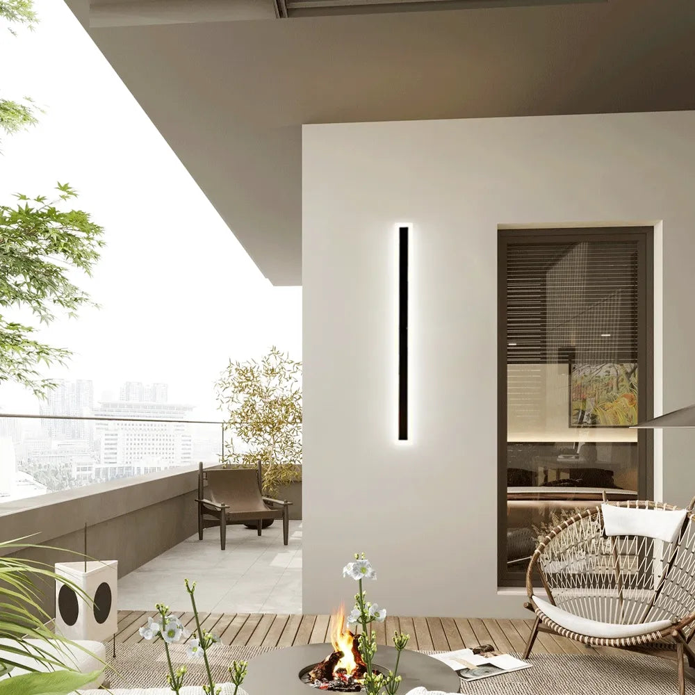 LED Wall Light with Sensor – Waterproof Black Long Strip Fixture