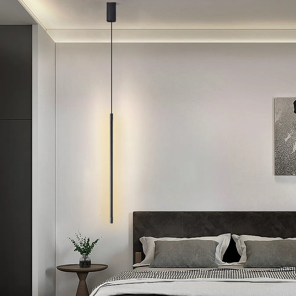  Linear Pendant Light – Black Metal Lamp for Bedroom