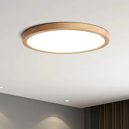 Zenno Modern Round Dimmable Ceiling Light – Wood/Acrylic for Living Room