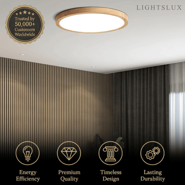 Round Dimmable Ceiling Light – Wood/Acrylic for Living Room