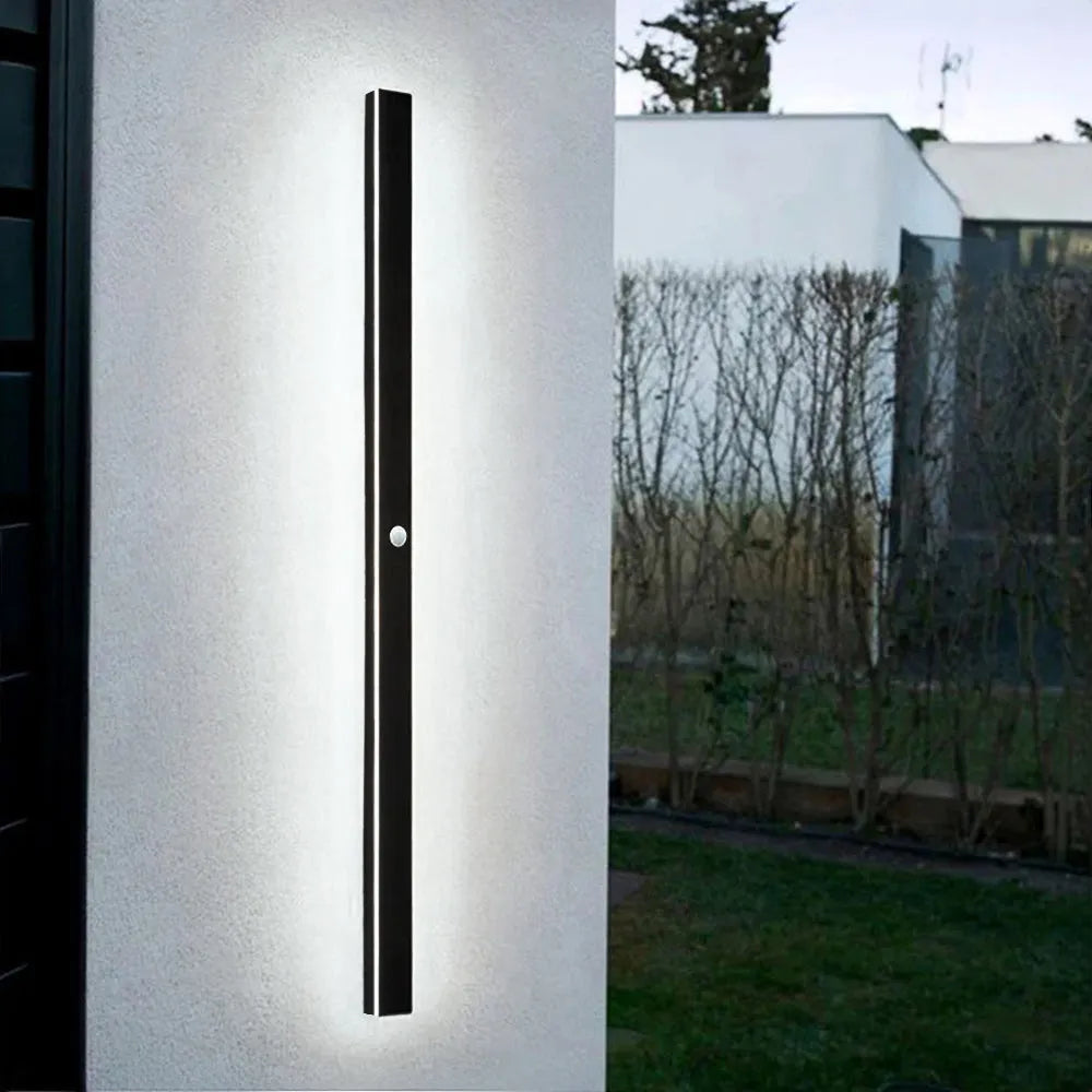 Minimalist Linear Black Outdoor Sensor Wall Lamp Patio