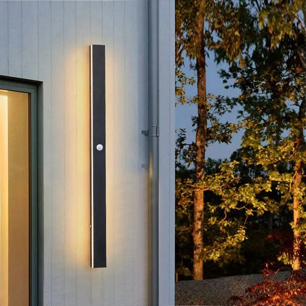 Minimalist Linear Black Outdoor Sensor Wall Lamp Yard
