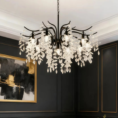 Excelis Royal Crystal Chandelier – Luxurious Black/Gold Finish for Living/Dining Room