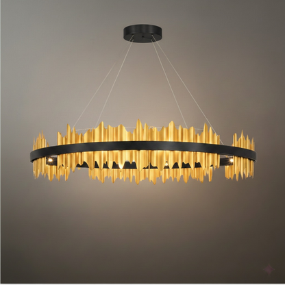 Excelis Dual-Ring Chandelier – Stainless Steel in Jet Black or Polished Gold for Living Room