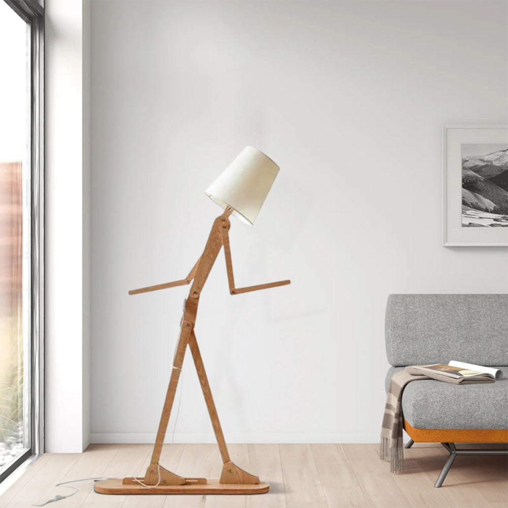 Zenno Art Deco Wood & Fabric Floor Lamp