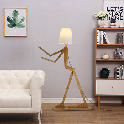 Zenno Art Deco Wood & Fabric Floor Lamp