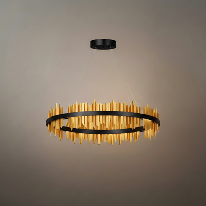 Excelis Dual-Ring Chandelier – Stainless Steel in Jet Black or Polished Gold for Living Room