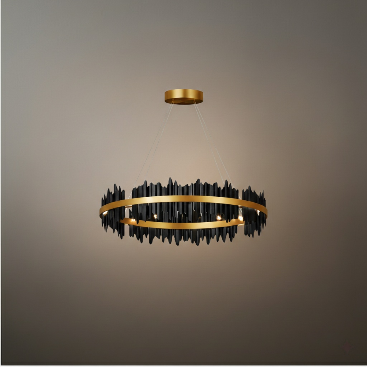Excelis Dual-Ring Chandelier – Stainless Steel in Jet Black or Polished Gold for Living Room