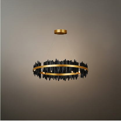 Excelis Dual-Ring Chandelier – Stainless Steel in Jet Black or Polished Gold for Living Room