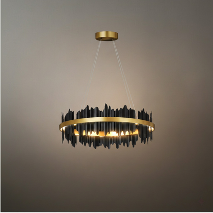 Excelis Dual-Ring Chandelier – Stainless Steel in Jet Black or Polished Gold for Living Room