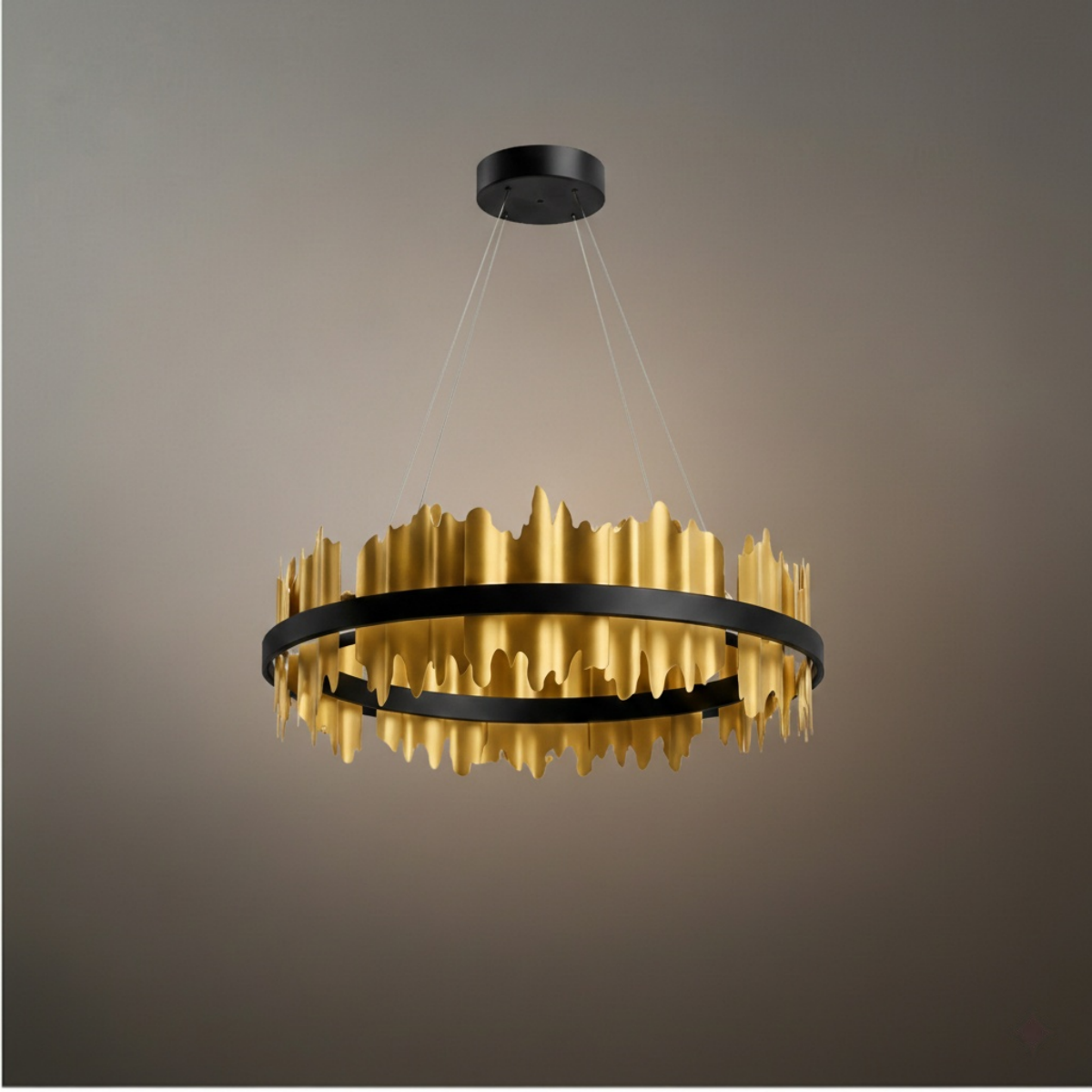 Excelis Dual-Ring Chandelier – Stainless Steel in Jet Black or Polished Gold for Living Room