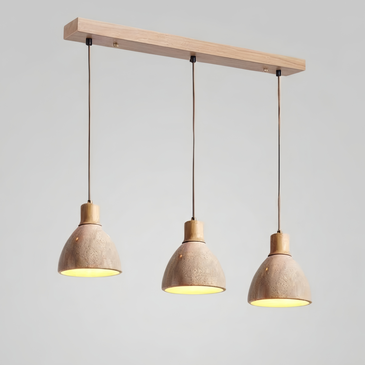 Strata Modern Organic Pendant Light — Travertine Stone & Wood Kitchen Island Lighting