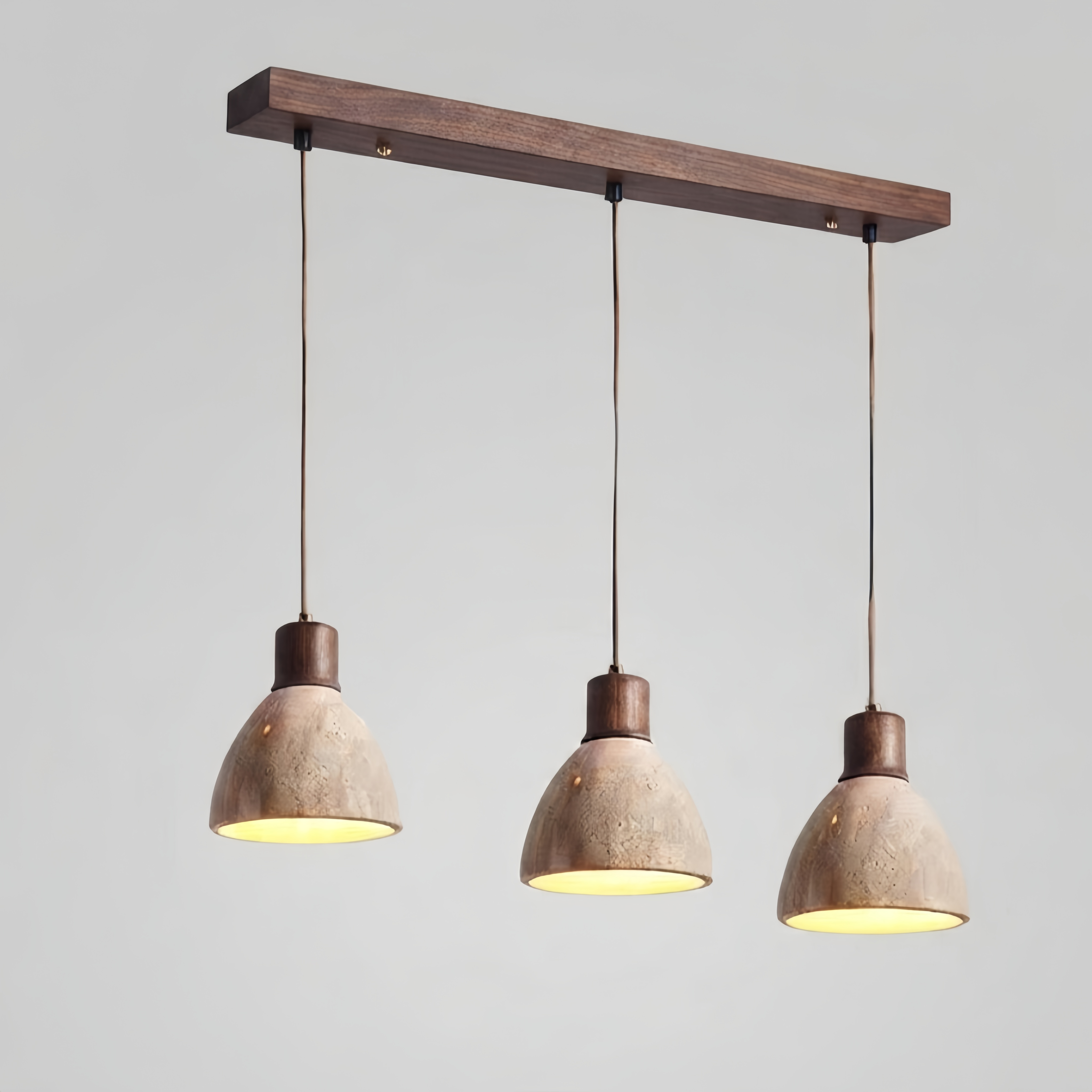 Strata Modern Organic Pendant Light — Travertine Stone & Wood Kitchen Island Lighting