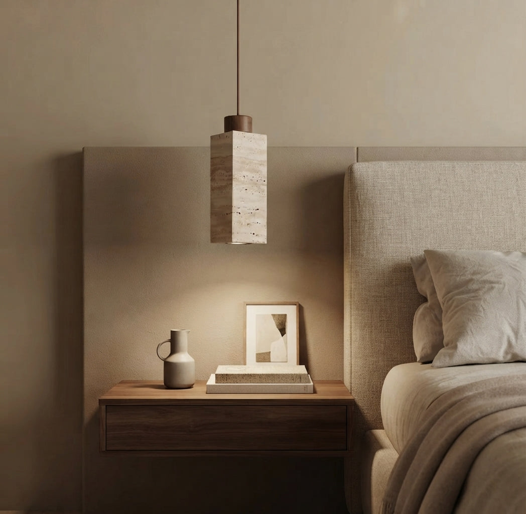 Strata Natural Column Pendant Light -Beige Travertine for Kitchen Island