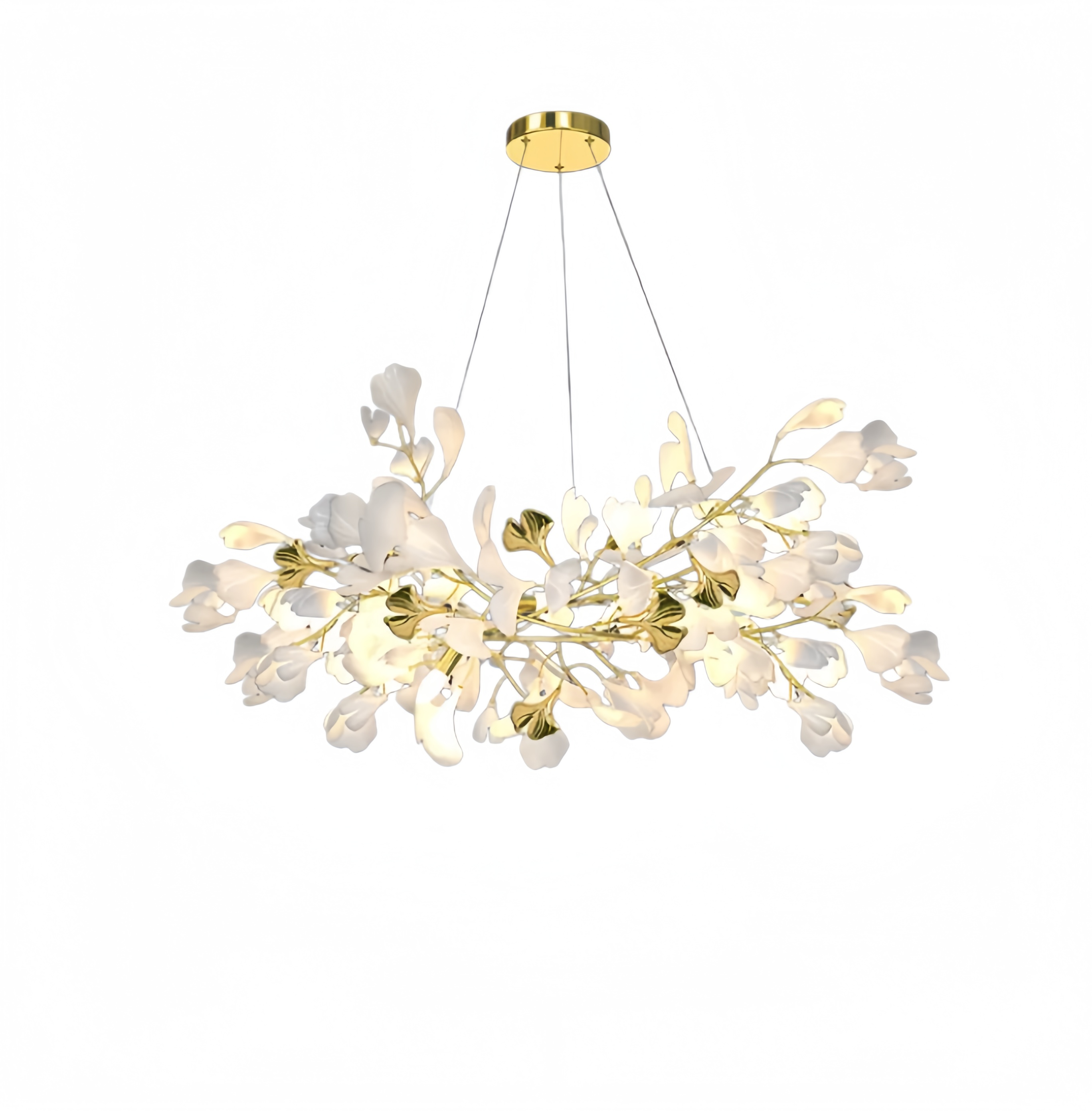 Excelis Art Deco White Chandelier – Metal/Acrylic Gingko Design for Living Room