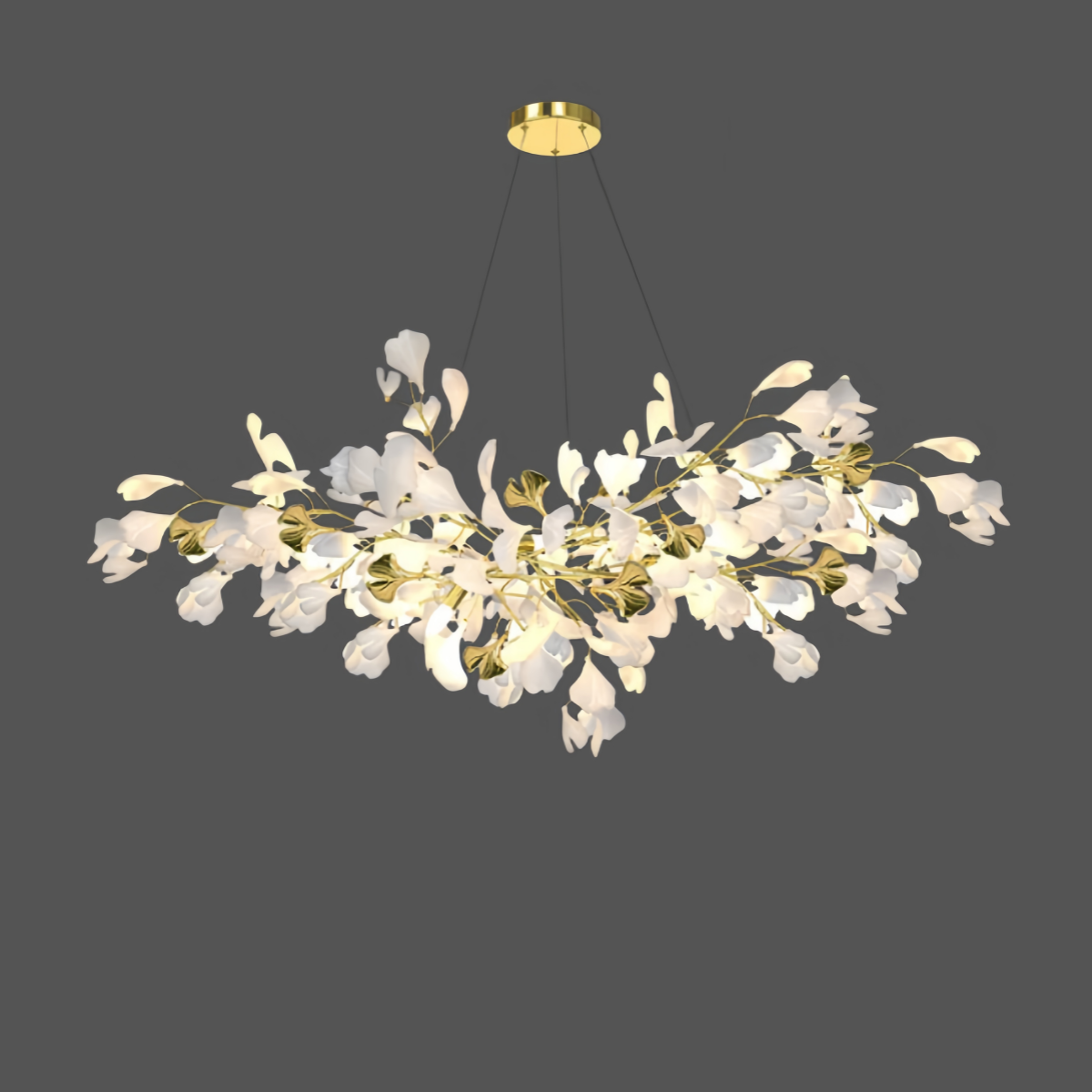 Excelis Art Deco White Chandelier – Metal/Acrylic Gingko Design for Living Room