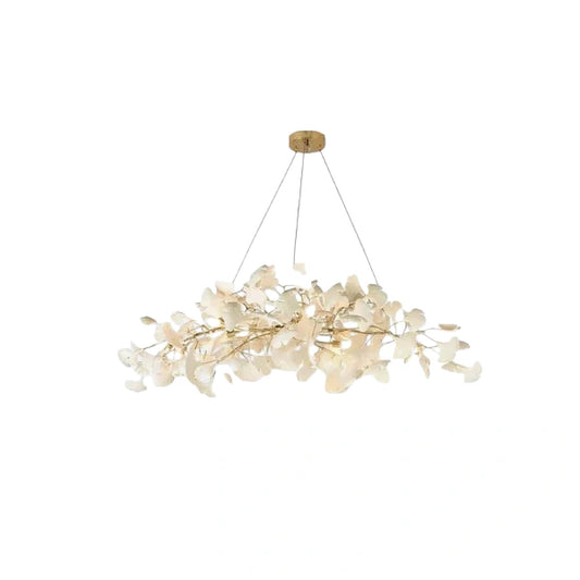 Excelis Art Deco White Chandelier – Metal/Acrylic Gingko Design for Living Room