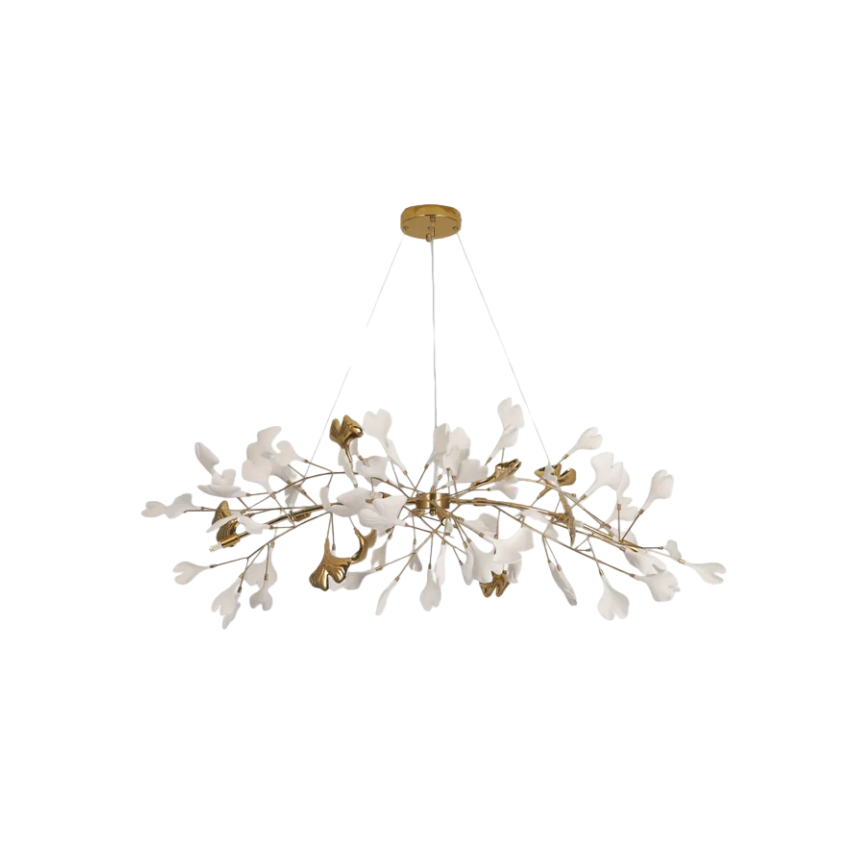 Excelis Art Deco White Chandelier – Metal/Acrylic Gingko Design for Living Room