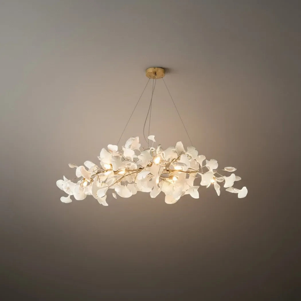 VA273 Excelis Art Deco White Chandelier – Metal/Acrylic Gingko Design for Living Room