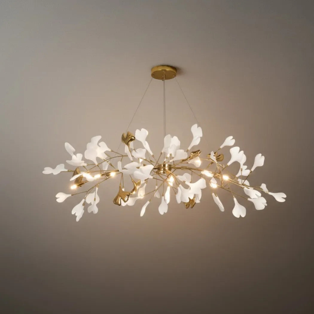 VA273 Excelis Art Deco White Chandelier – Metal/Acrylic Gingko Design for Living Room
