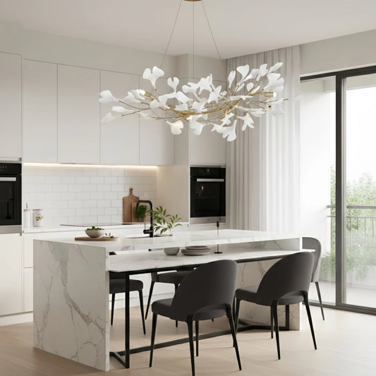 Excelis Luxury Leaf Chandelier – White or Gold Ceramic Design for Dining Room