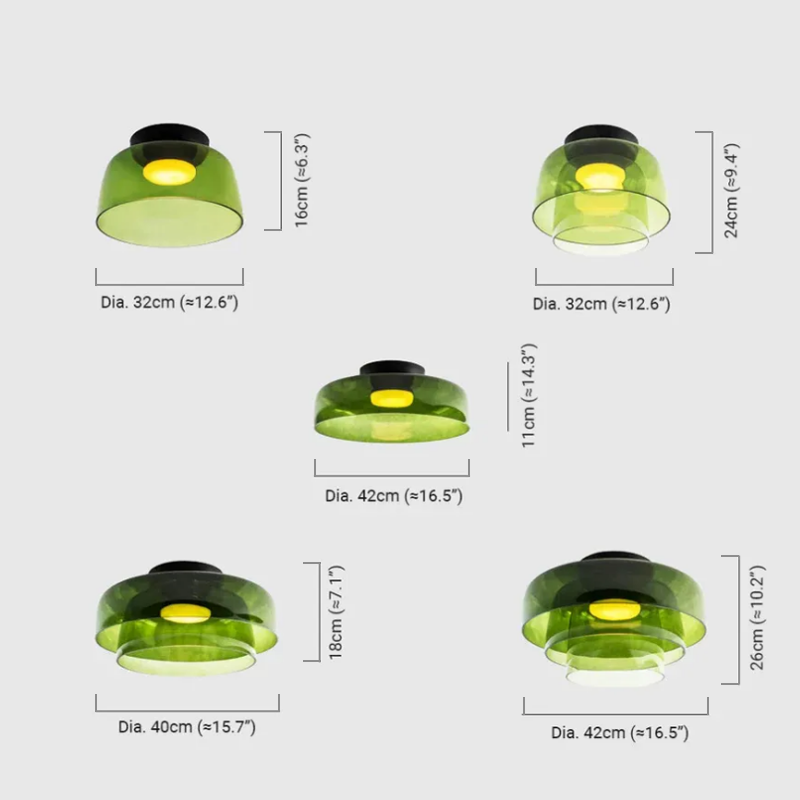 VA508 Modern Glass Green Ceiling Light Dimension