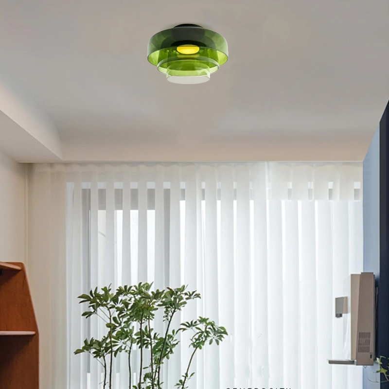 Modern Glass Green Ceiling_Light Living Room 3 Layer