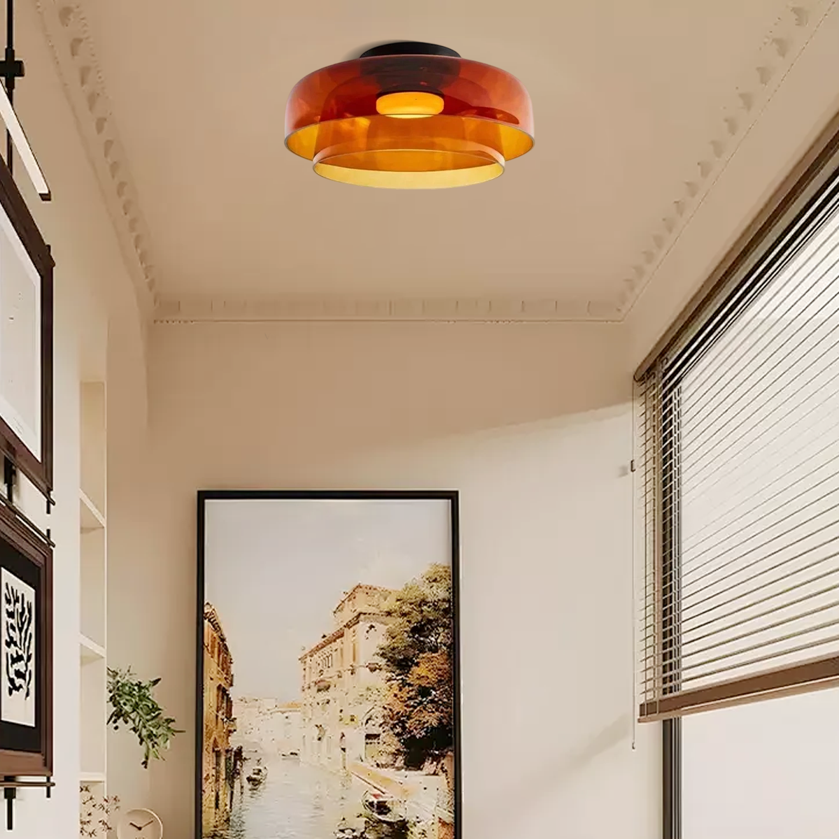 Modern Glass Orange Ceiling_Light Hallway 2 Layer 