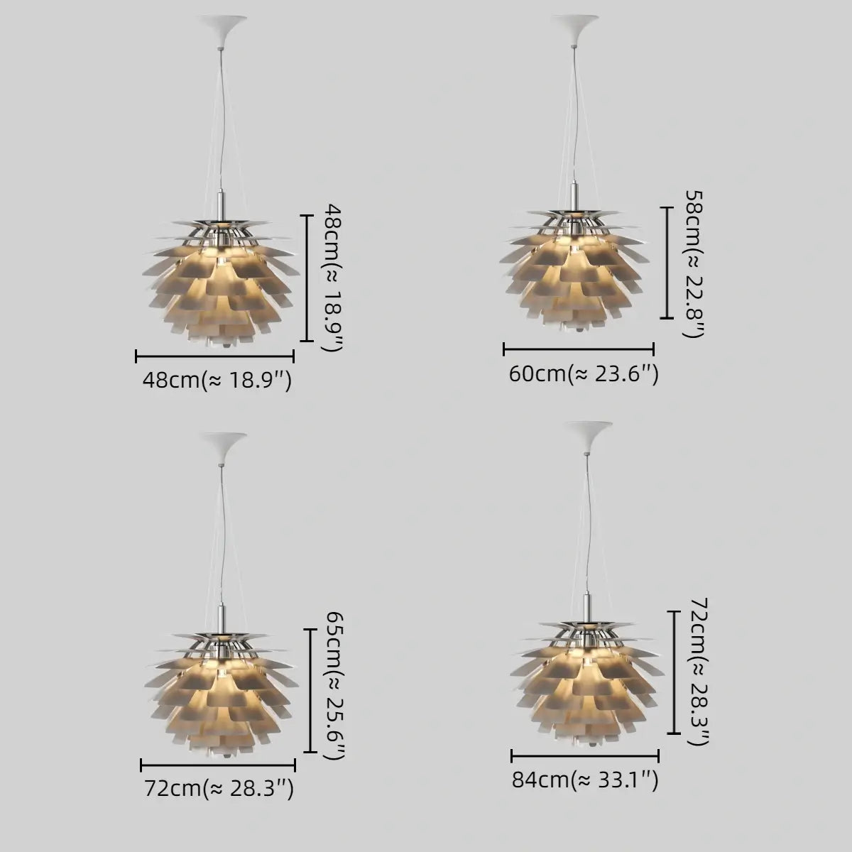 Vivara Nordic Aluminum Pendant Light — Pinecone Design Silver/White/Black for Dining Room Size