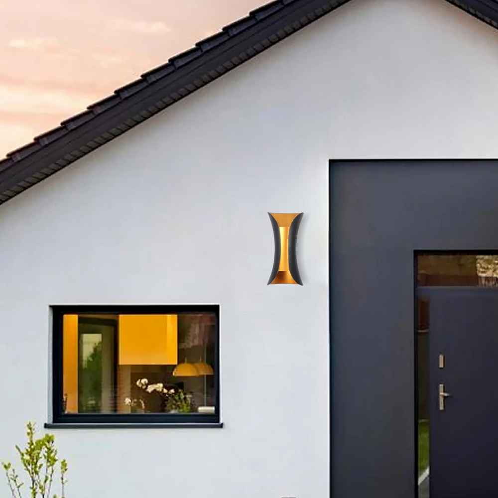 Modern Black-gold Curved Outdoor Wall Mounted Led Light Yard