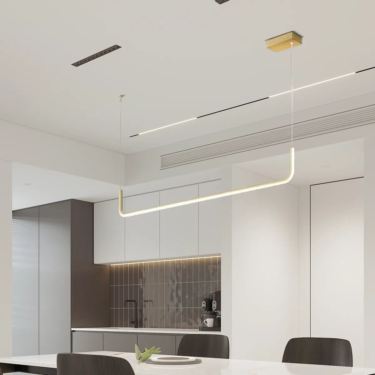 Minimalist Linear Pendant Light – Black/Gold Metal/Acrylic for Dining Room