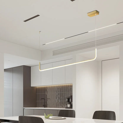 Minimalist Linear Pendant Light – Black/Gold Metal/Acrylic for Dining Room