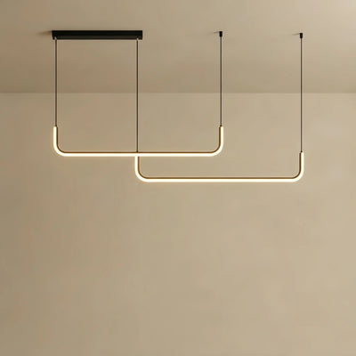 Minimalist Linear Pendant Light – Black/Gold Metal/Acrylic for Dining Room