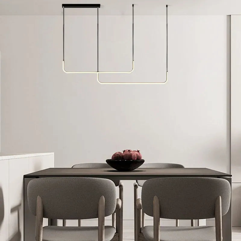 Minimalist Linear Pendant Light – Black/Gold Metal/Acrylic for Dining Room