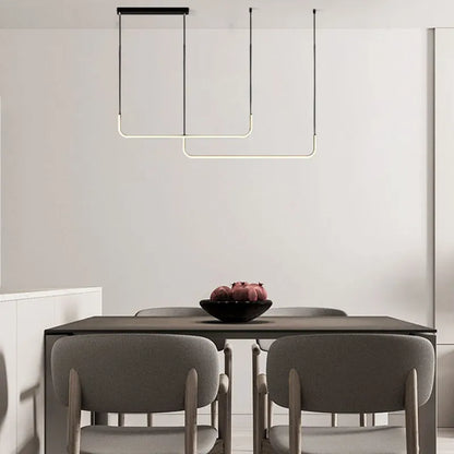 Minimalist Linear Pendant Light – Black/Gold Metal/Acrylic for Dining Room