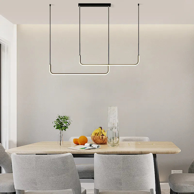 Minimalist Linear Pendant Light – Black/Gold Metal/Acrylic for Dining Room