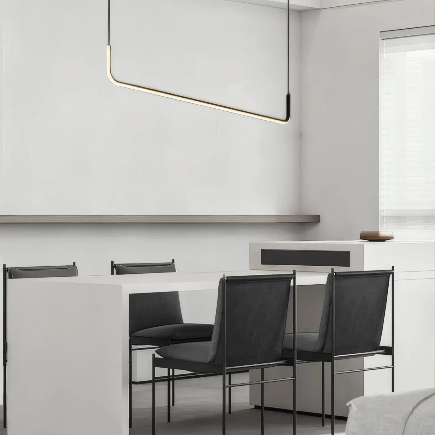 Minimalist Linear Pendant Light – Black/Gold Metal/Acrylic for Dining Room