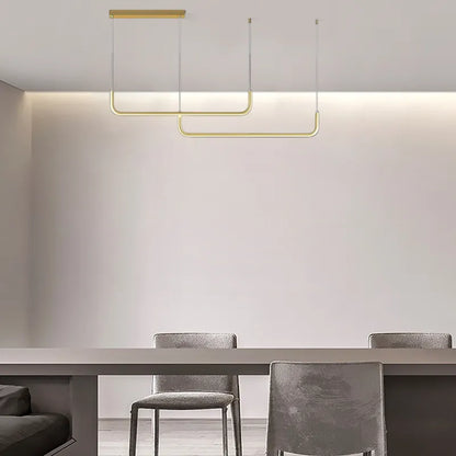 Minimalist Linear Pendant Light – Black/Gold Metal/Acrylic for Dining Room