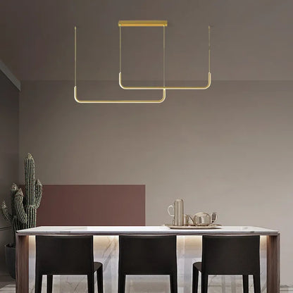 Minimalist Linear Pendant Light – Black/Gold Metal/Acrylic for Dining Room