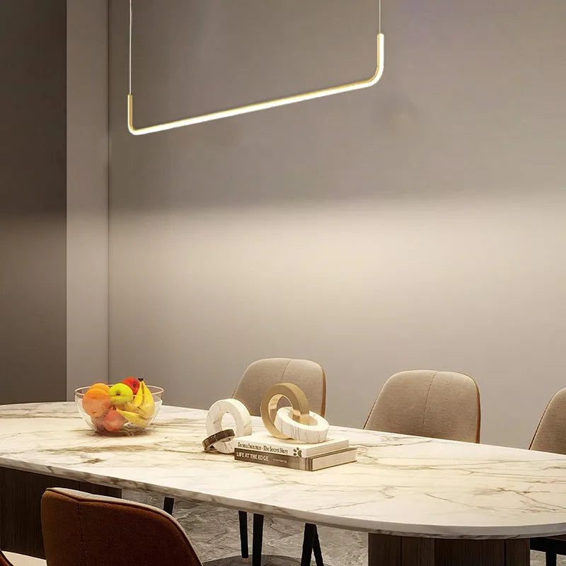 Minimalist Linear Pendant Light – Black/Gold Metal/Acrylic for Dining Room