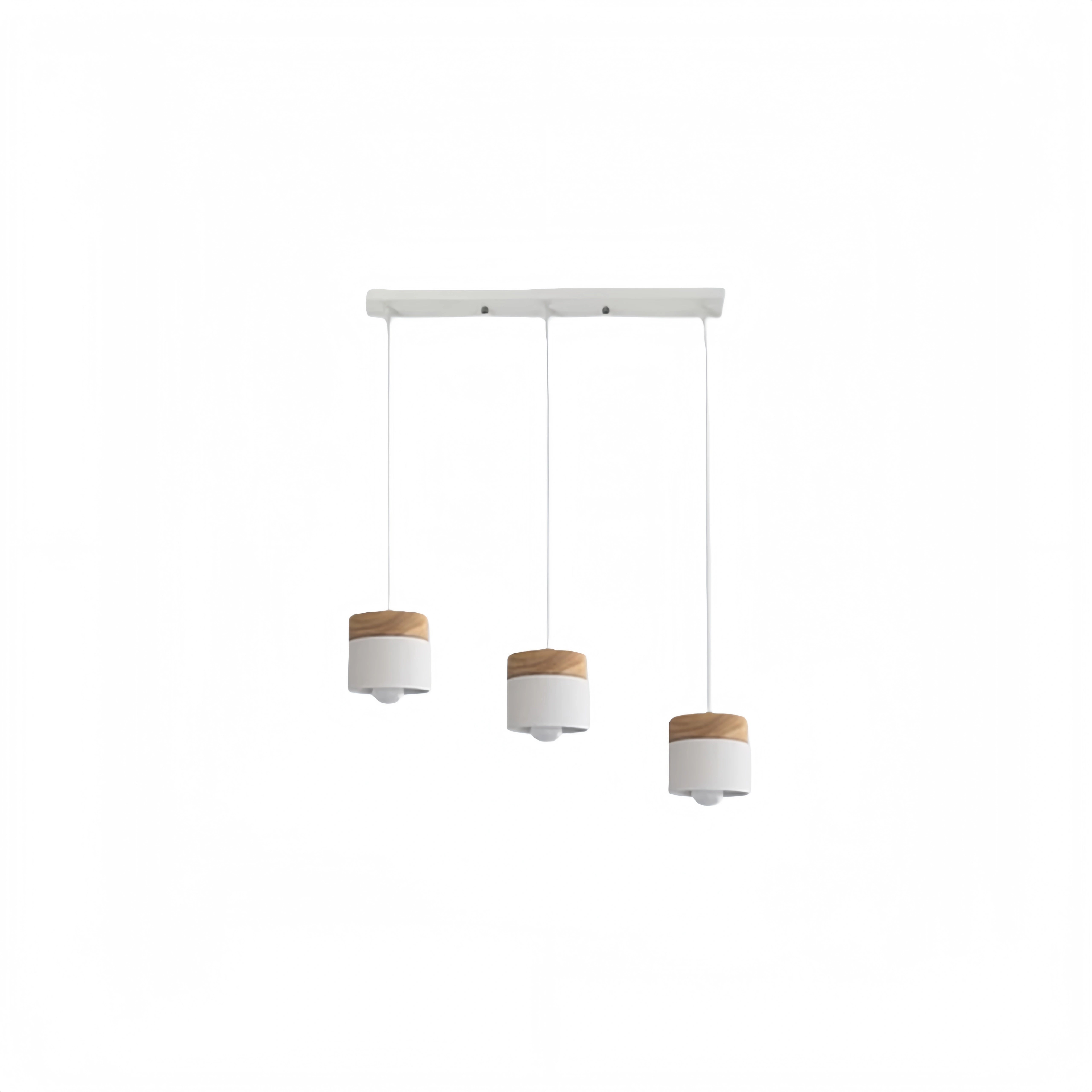 Pendant Light -3 Heads Gray & Wood Cylinder for Dining Room