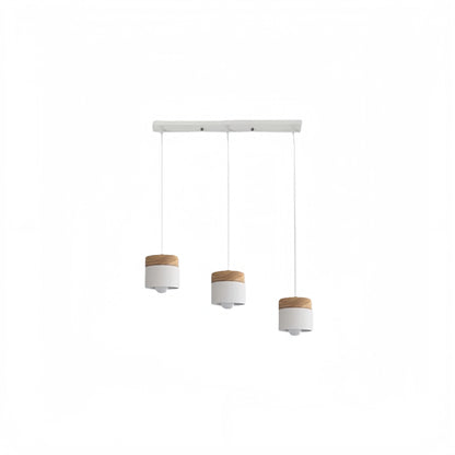 Pendant Light -3 Heads Gray & Wood Cylinder for Dining Room